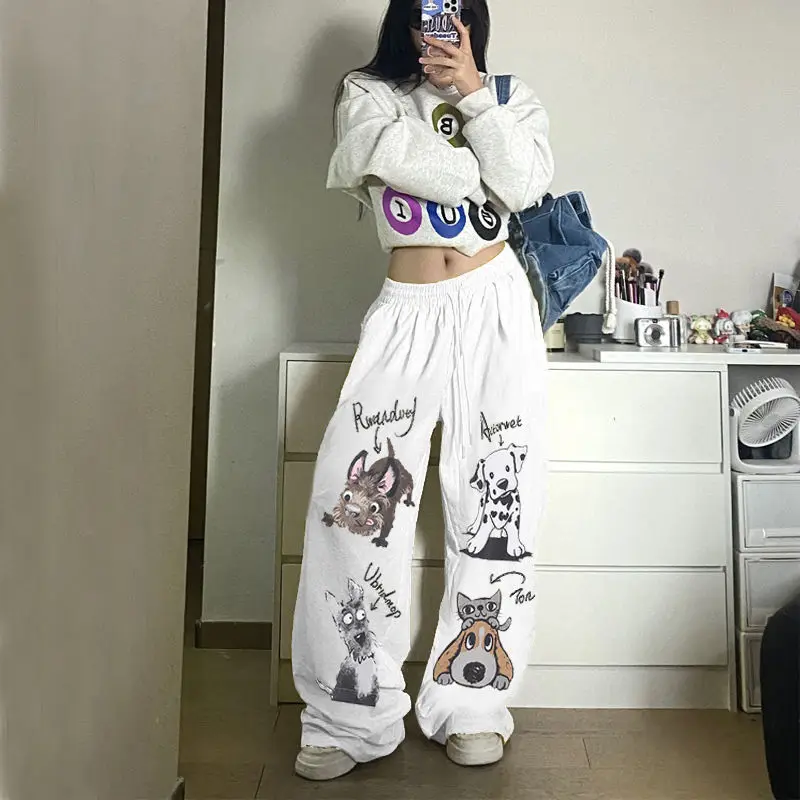 Korean jazz hip-hop straight-leg pants high-waisted loose casual dance pants hip-hop hiphop drawstring wide-leg niche sweatpants