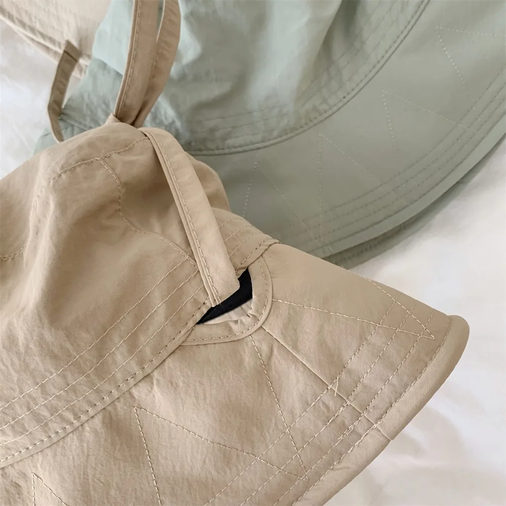 Casual Windbreak Rope Fisherman Hat Thin Lace-up Sunshade Basin Hat Solid Color Sunscreen Hat Summer