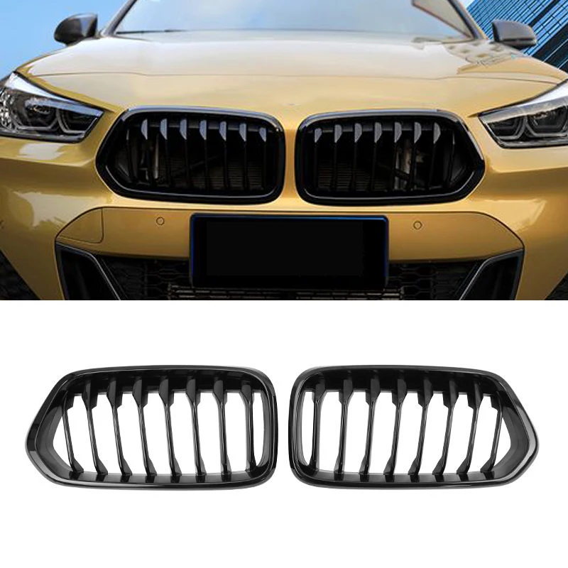 

Gloss Black Grills Car Front Bumper Kidney Grille Racing Grill For BMW X2 F39 2018-2022 Single Slat Trim ABS Auto Accessories