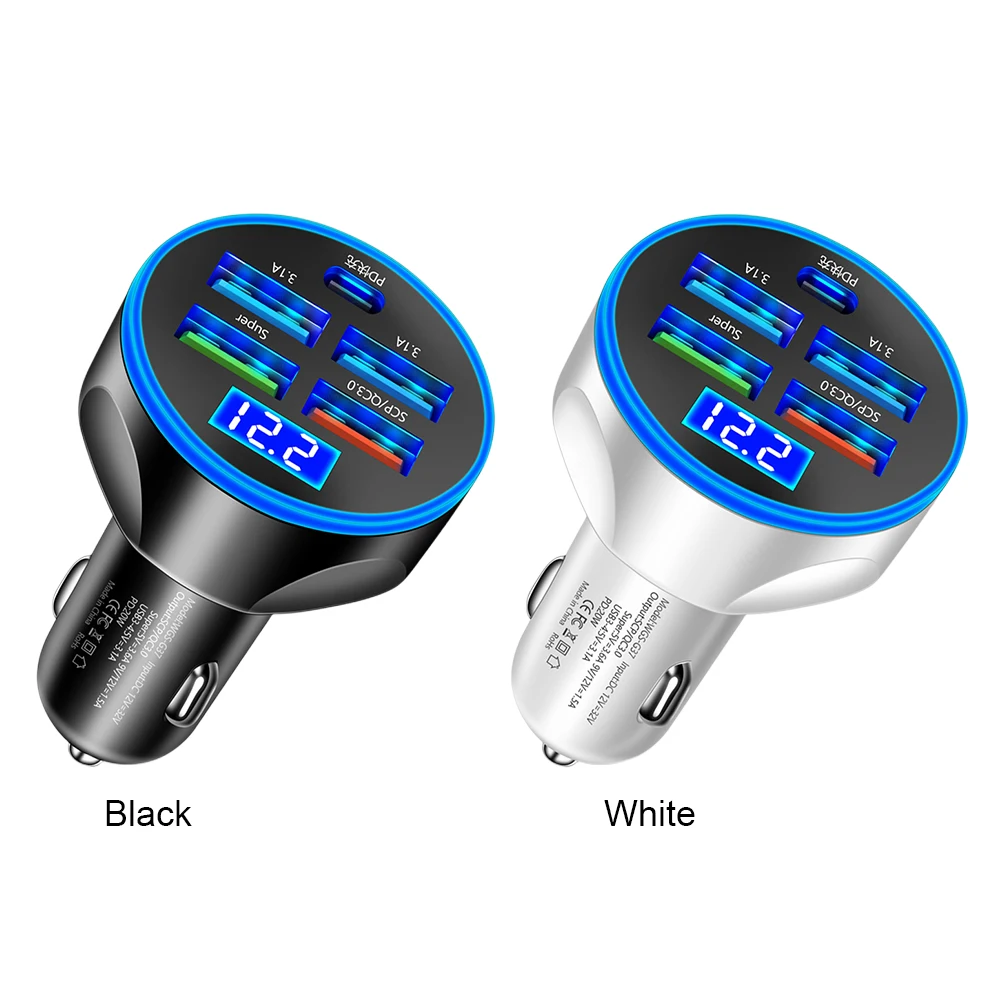 20W Car Charger 5 Ports Type C Adapter PD QC3.0 Super Charger 5V 3.1A Fast Charging for iPhone Samsung for Huawei Xiaomi