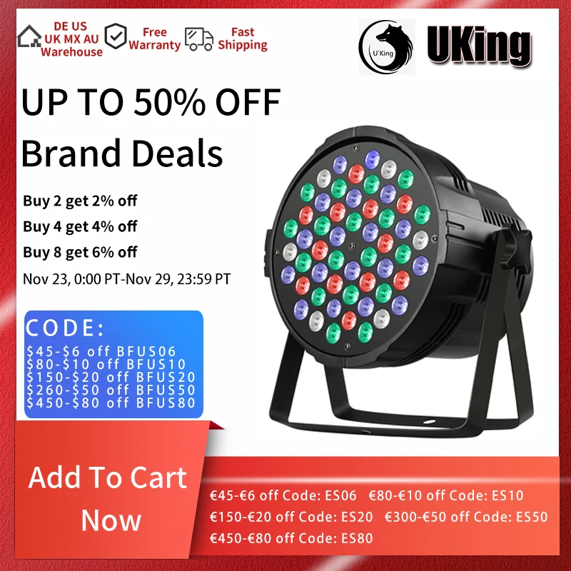 54PCS LED Par Light DMX RGBW Stage Lights Sound Activated DJ Par Light with  Stand