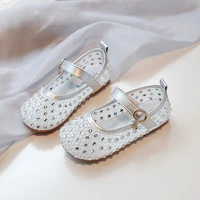 Sandales d'été pour filles, maille d'air en cristal, Biege argent, chaussures plates de luxe pour enfants, belles chaussures de fête gracieuses antidérapantes pour enfants 3