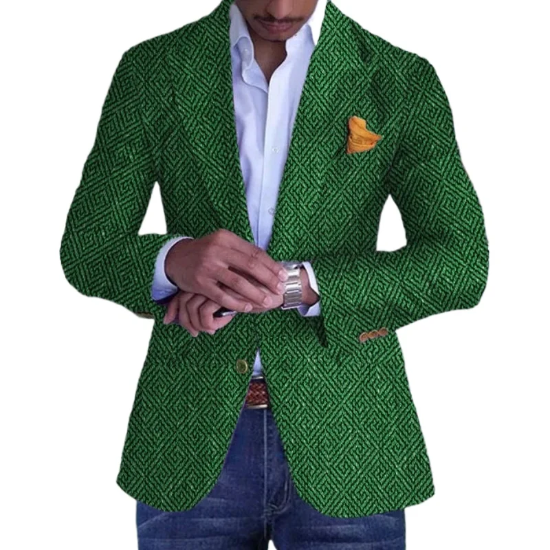 2024 Blazers for Men Elegant Stylish Fashion Men Blazer Slim Fit Geo Pattern Lapel Collar Chest Pocket Blazer Mens Blazer Jacket