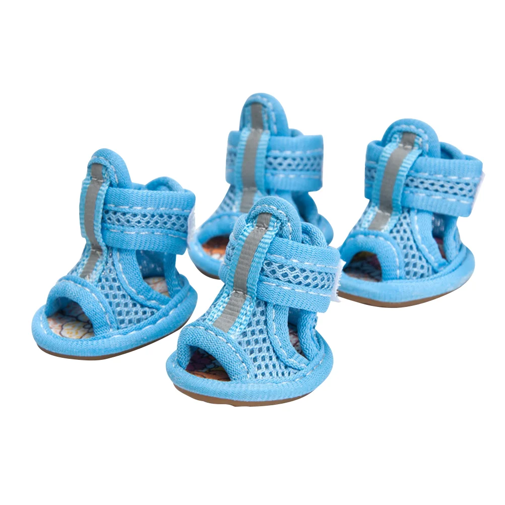 

4pcs Summer Breathable Pets Dog Boots Mesh Sandals Dog Shoes Anti-slip Sneakers Pet Supplies (Blue) - Size 1