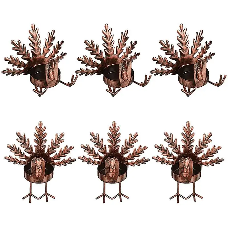 

Fall Candle Holders Thanksgiving Decor Metal Turkey Shape Candle Holders 6pcs Table Centerpiece Decorative Rustic Tea Light