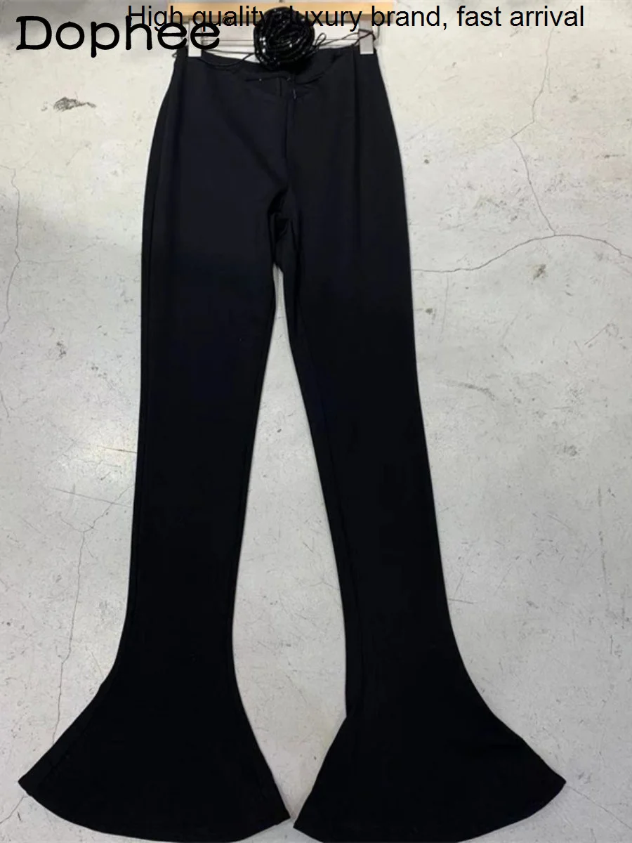 

Spring New 2023 Korean All-Matching Straight Casual Horseshoe Pants Women High Waist Slim Fit Black Bell-Bottoms Trousers