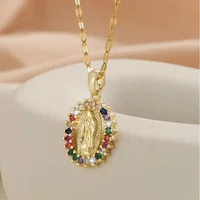 Mode européenne et américaine et magnifique collier creux de la vierge marie en Zircon coloré incrusté d'étoile du ciel pour femmes 5