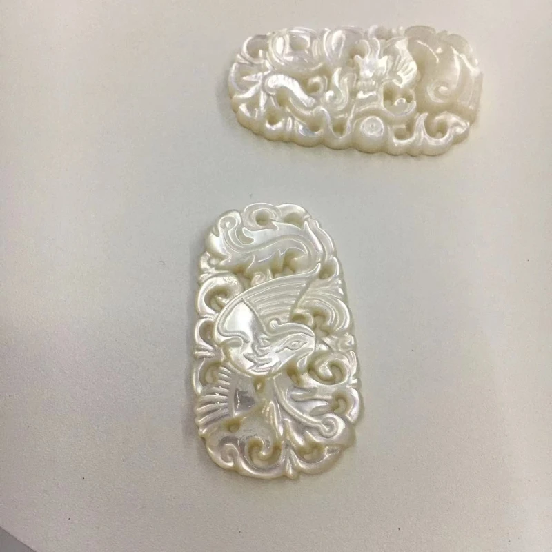 Natürliche Weiß Mutter der Perle Shell Charme Laser Gravierte Phoenix Drachen Halskette Anhänger Handwerk Ohrringe Halskette Schmuck Machen