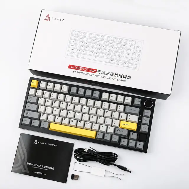 Ajazz AK820 Pro Gaming Mechanical Keyboard Bluetooth/ Wireless/Wired Customized Keyboard with TFT Color Screen Knob 136 Keycaps 6