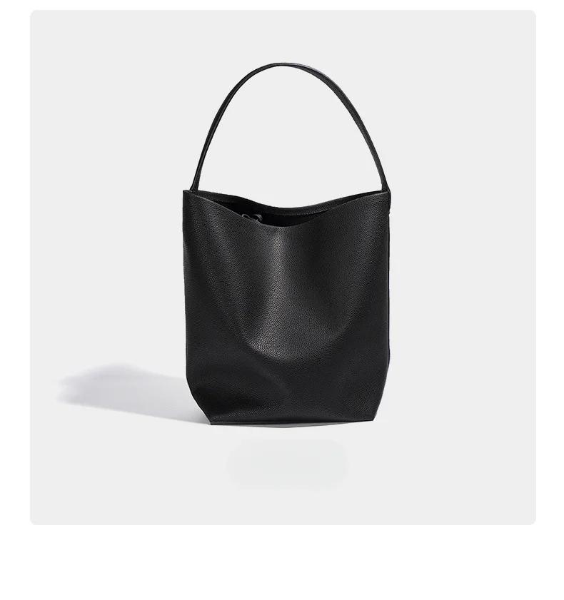 Borsa a secchiello in morbida pelle di vacchetta per i pendolari, grande capacità, semplice e alla moda, borsa da donna in pelle ascellare con una spalla,_voghion.com