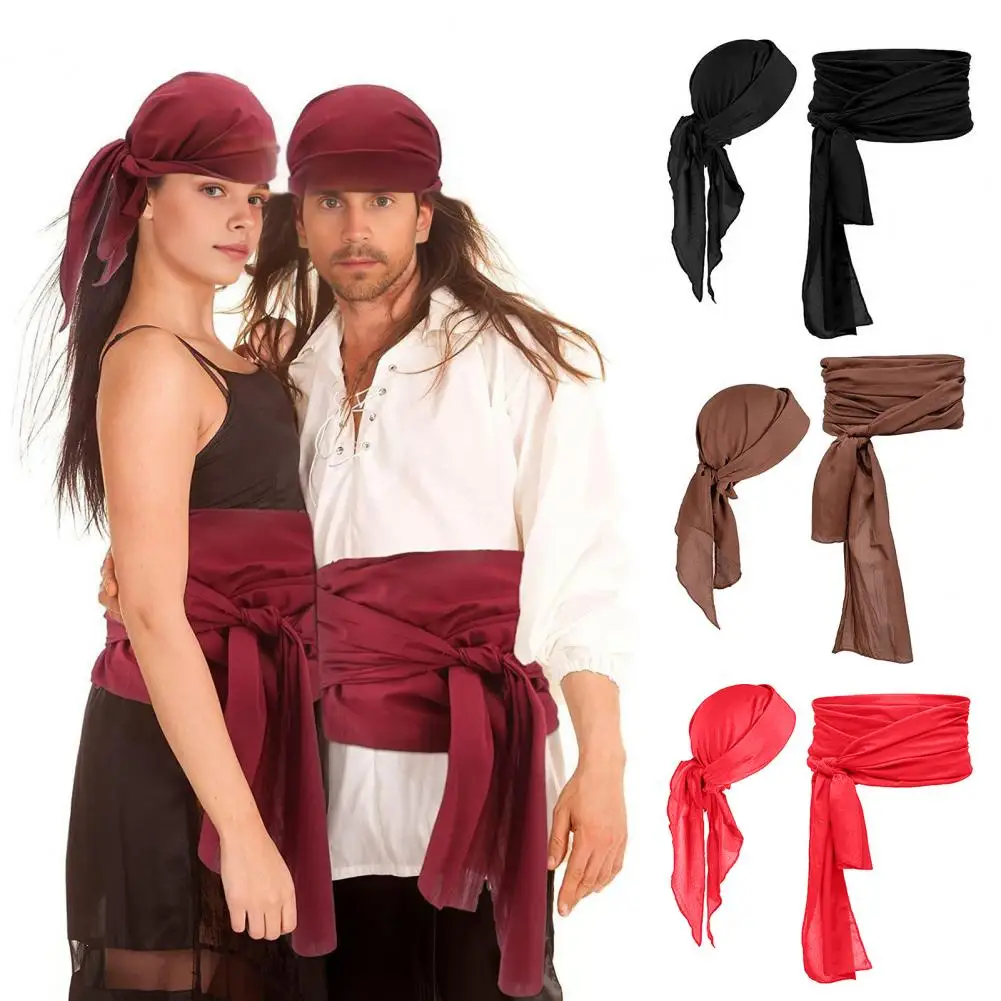 Pirate Costume Pirate Themed Headscarf Belt Set Lightweight Cosplay Costume Parties Halloween Christmas Stage Shows Prop cosplay costume men festival costume set