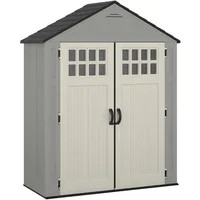 BMS6312D Everett 6' x 3' Heavy-Duty Resin Outdoor Pad-Lockable Double Doors and Windows All-Weather Shed for Yard Storage, 1