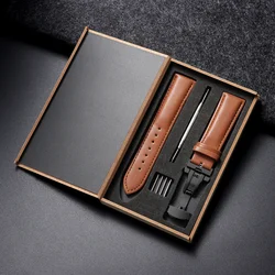 Premium Genuine Leather Watch Band with Butterfly Clasp - Brown & Black Bracelet Strap - 22mm (Light Brown - Black)