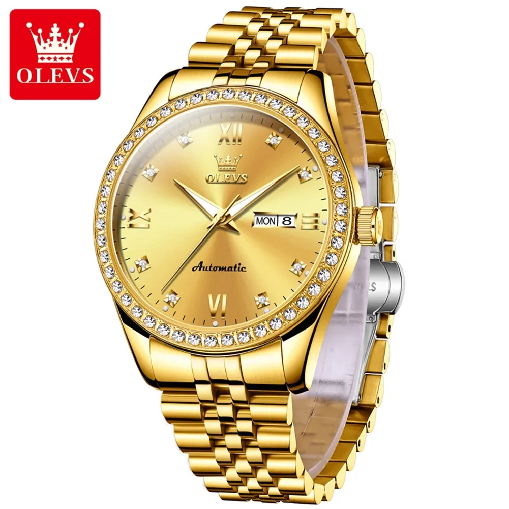 OLEVS7012 Luxury Automatic Mechanical Watch For Men Dial Dual Calendar Men's Watches Luminous Calendar Waterproof Man Wristwatch