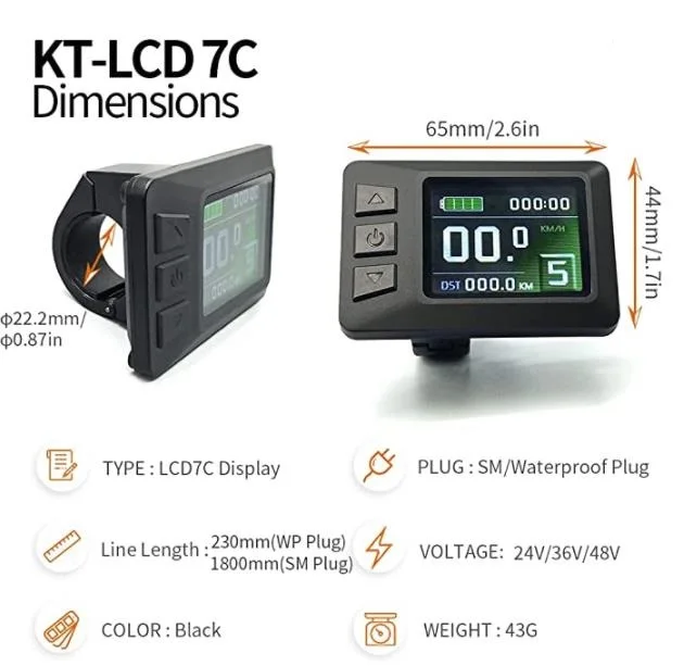 KT Ebike Kunteng Display LCD7 LCD7C Waterproof Electric Bicycle Accessories Display With USB Function