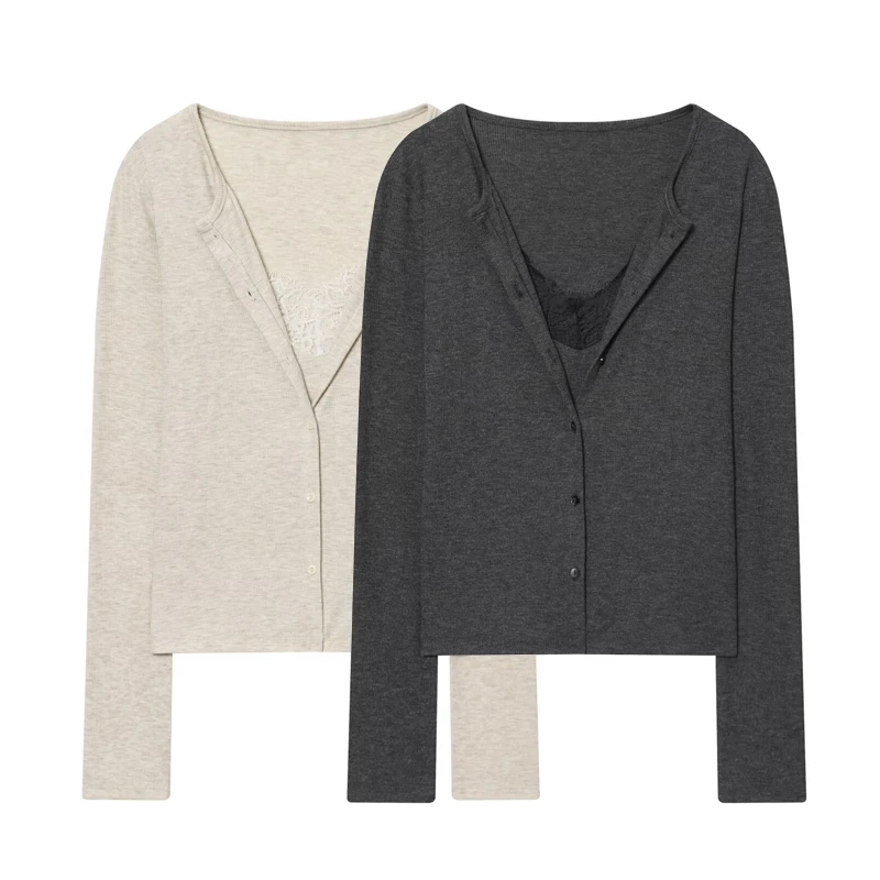 MUJER Kurze Spitzenjacken für Damen, schwarzes Strickoberteil, sexy Damenmäntel mit Knöpfen, Frühlingsneu in Mäntel und Jacken für Damen – Detail 2