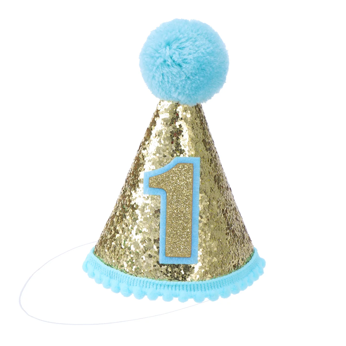 

1Pc Birthday Hat, First Birthday Cone Hat Blue Pom Pom Party Hat Boy Girl Birthday Tiara with Adjustable Headbands Photo Booth