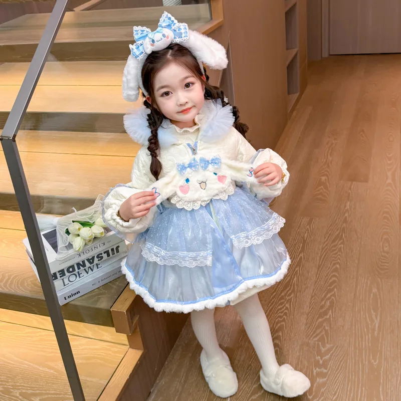 Winter Kawaii Cinnamoroll Kuromi Kids Lolita Cotton Jacket Sanrio Anime Girls Cartoon Hooded Thick Warm Zipper Coat High-Quality