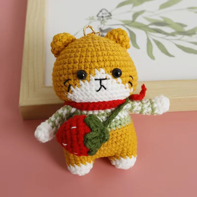 Finished Handmade Crochet Cute Cat Key Chain,Crochet Fashion Animals,Knitted Kitty Craft For Children Gift,,Cute Ornament