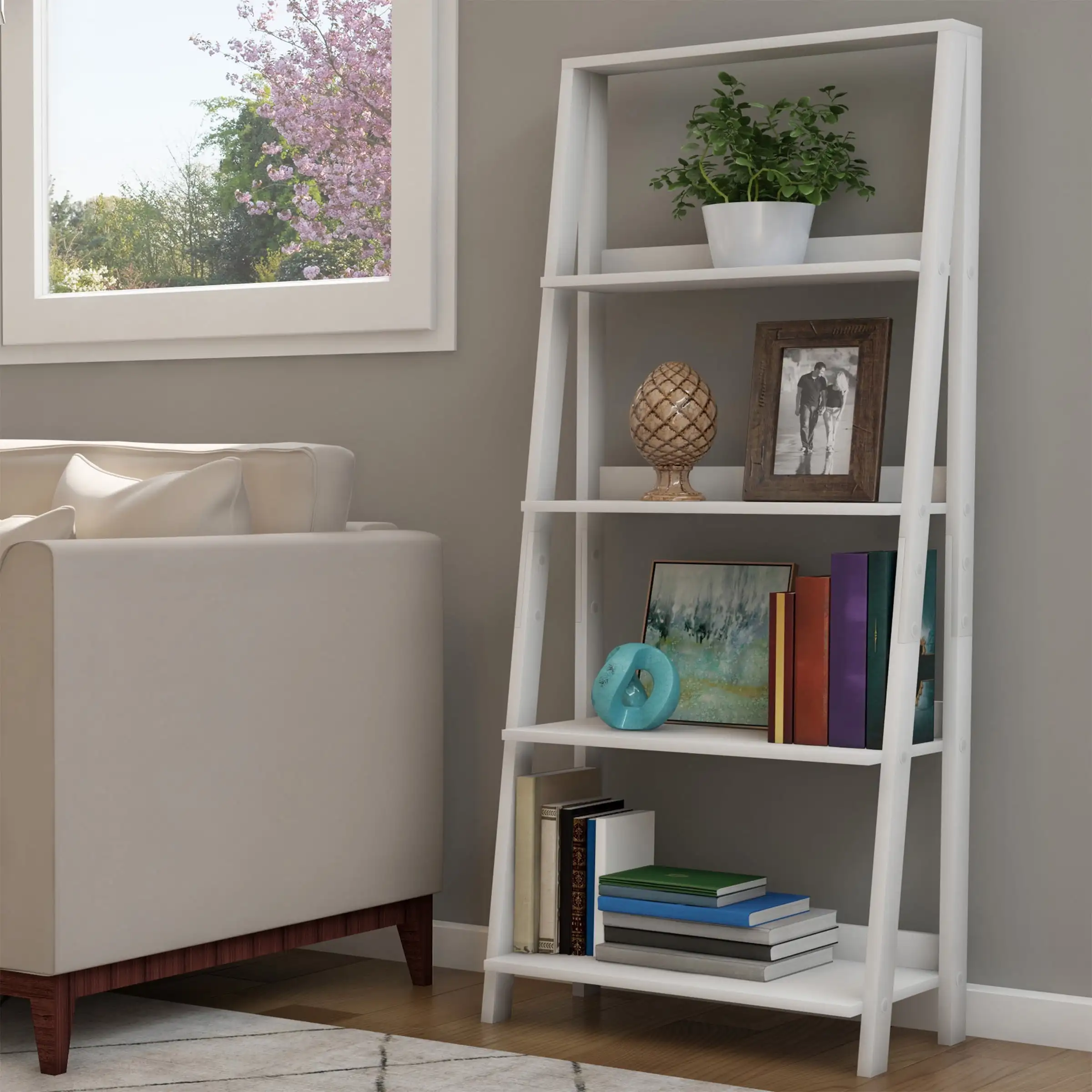 

Lavish Home 4-Tier Ladder Bookshelf for Storage and Display (White)