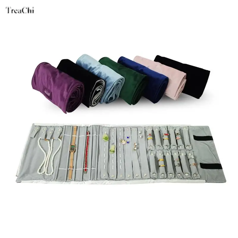 Portable Black Velvet Jewelry Roll Storage Bag Ring Pouch Pendant Necklace Folding Travel Organizer Earring Case Zipper Lagerung