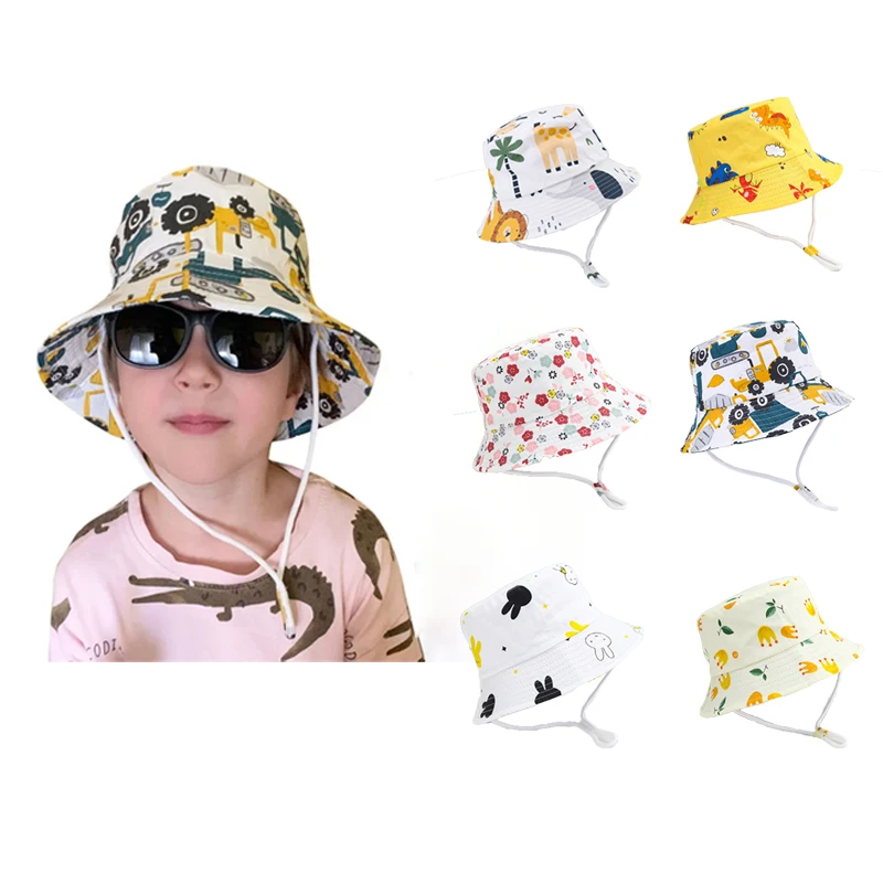 Fishing Cap Children's Cartoon Animal Fruit Printing Flower Cap Summer Beach Cotton For Men And Women Baby Universal