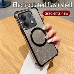 Plating Shockproof Clear Magnetic Ring Glitter Phone Case for Redmi Note 12 Pro 4G (Black)