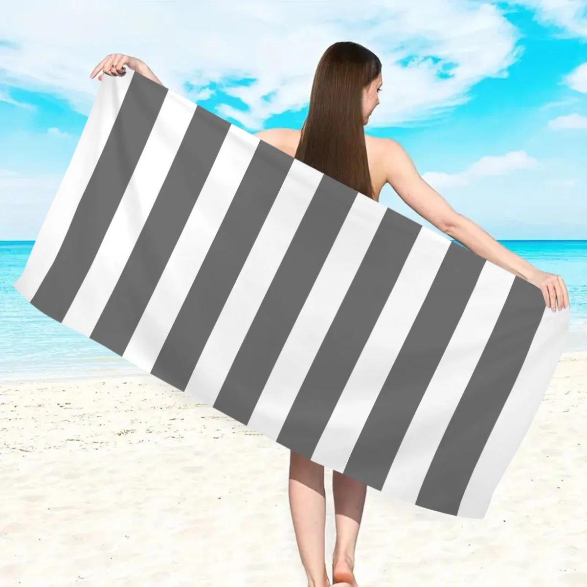 1pc Fashionable Colorful Striped Beach Towel, Quick Drying Absorbent Swimming Beach Towel, Available In Multiple Colors_voghion.com