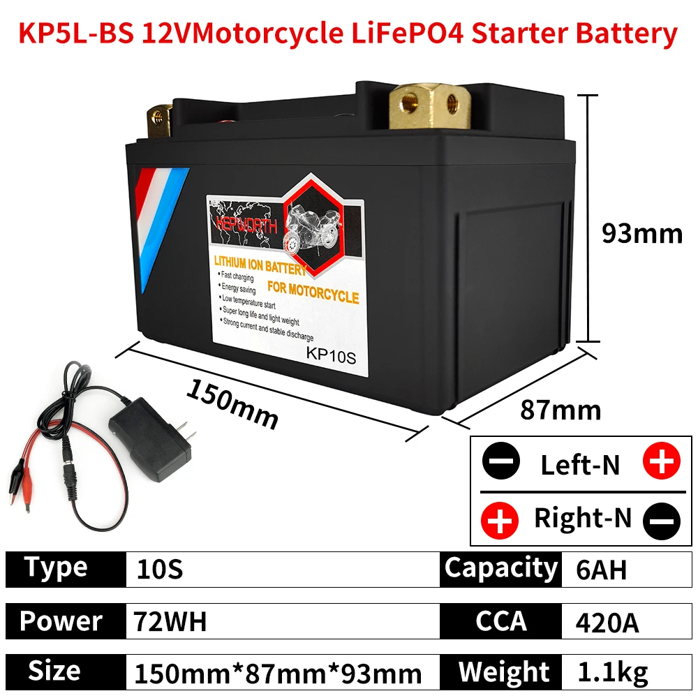 La Batteria Al Litio Incorporata Cca 420A Del Motorino Della Batteria 120Wh Del Motorino Lifepo4 Del Motociclo Di Kp10S 12V 6Ah Sostituisce Il Ytz10S-