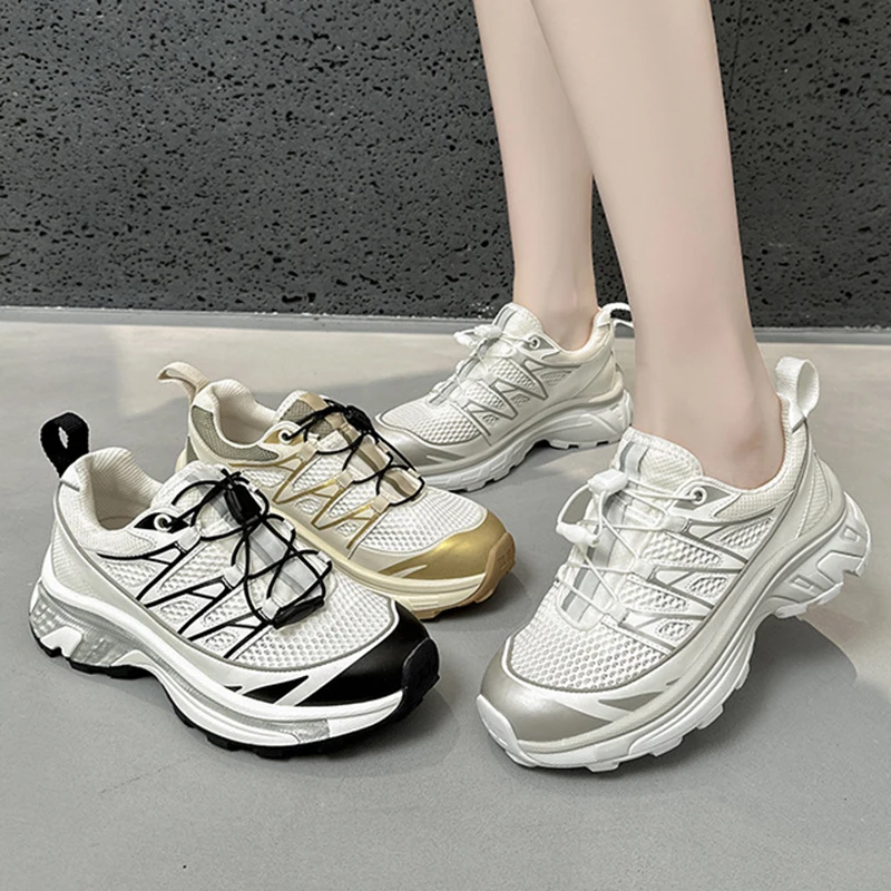 

Casual Ladies Fitness Versatile Thick-soled Mesh Breathable Shoes Breathable Leisure Vulcanize Platform Wedge Chunky Sneakers