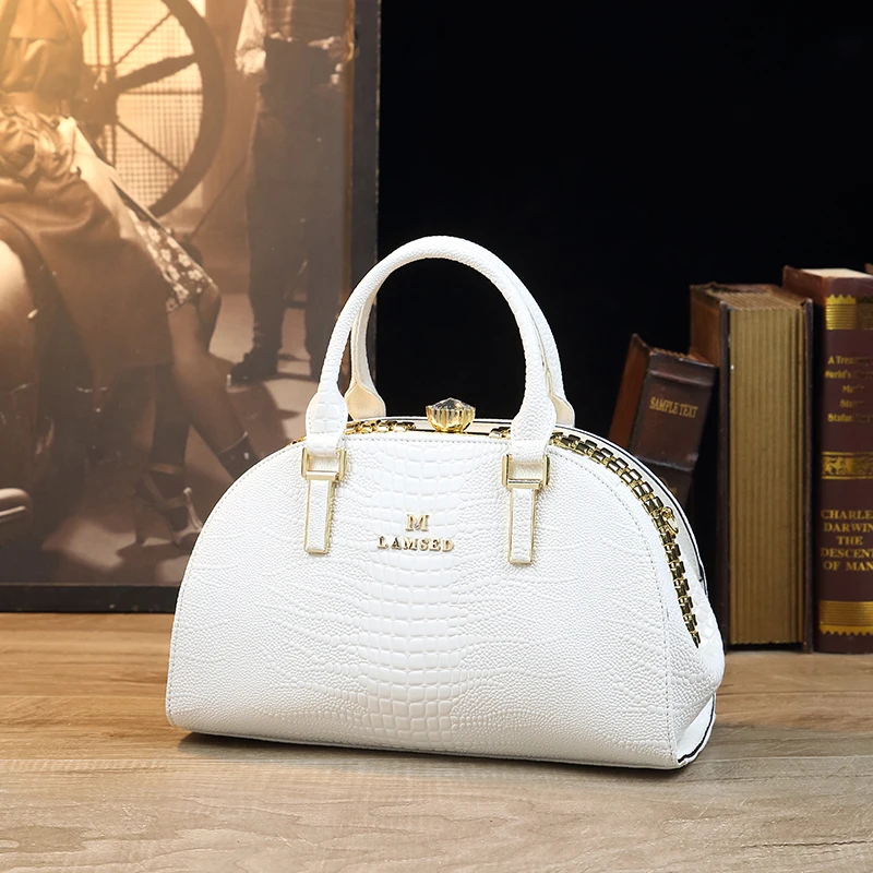

Elegant Cloud Shaped Vintage Satchel Bag - Classic Handbag with Rhinestone Decor & Top Handle Crocodile pattern premium feel bag