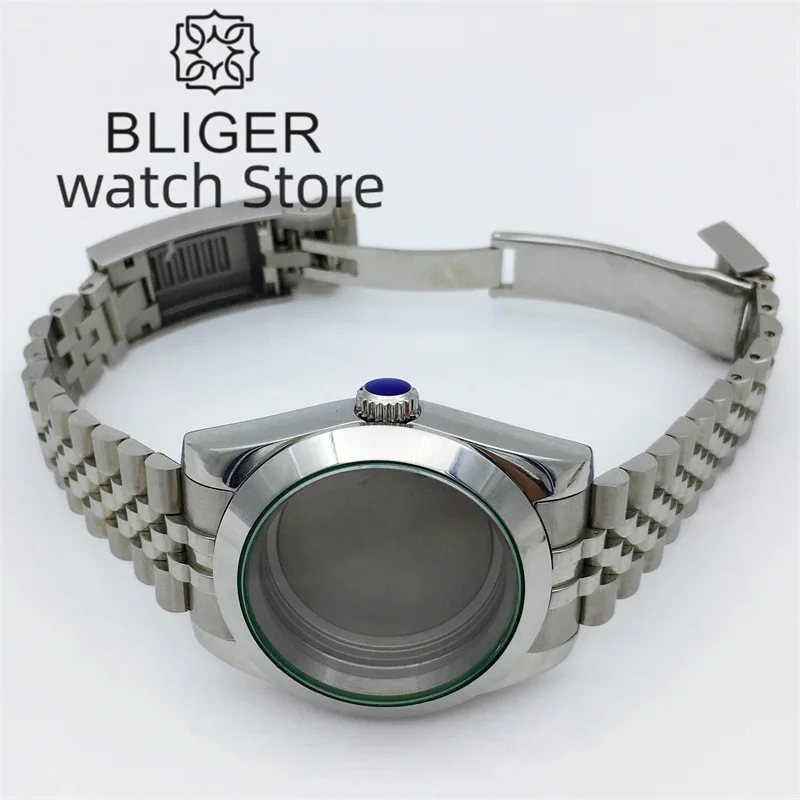 腕時計　部品　BLIGER　R　カスタム BLIGER 36mm/40mm Silver Watch Case Green Glass Gasket