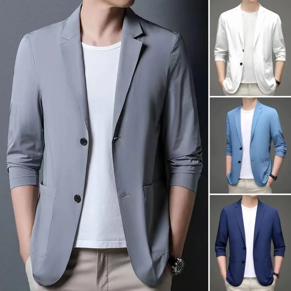

Formal Business Suit Jackets for Men Fashion Ice Silk Lightweight Autumn Solid Color Lapel Thin Suit Coats jaqueta masculina