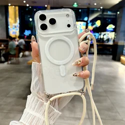 Versatile Crossbody Nylon Strap with Clear Lanyard for Wireless Charging Case (Antique White)