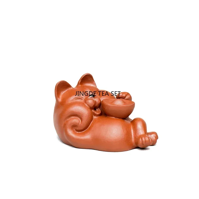 Yixing Purple Clay Tea Pet Animal Statue Lucky Cat Handmade Sculpture Jewelry Chinese Tea Set Accessories