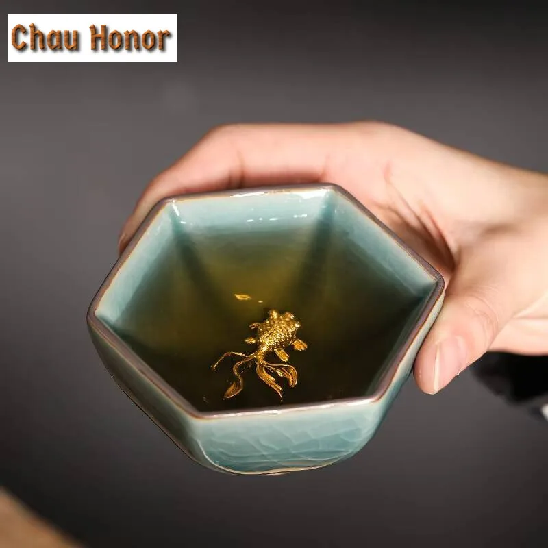 80ml High-end Ge Kiln Inlaid Silver Zodiac Signs Six Petals Cup Handmade Household Ceramics Master Teacup Chinese Kung Fu Teaset