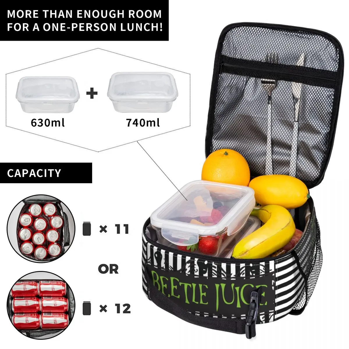 Tim Burton Horror Movie Beetlejuice Insulated Lunch Bags for Women Portable Cooler Thermal Bento Box Kids School Children