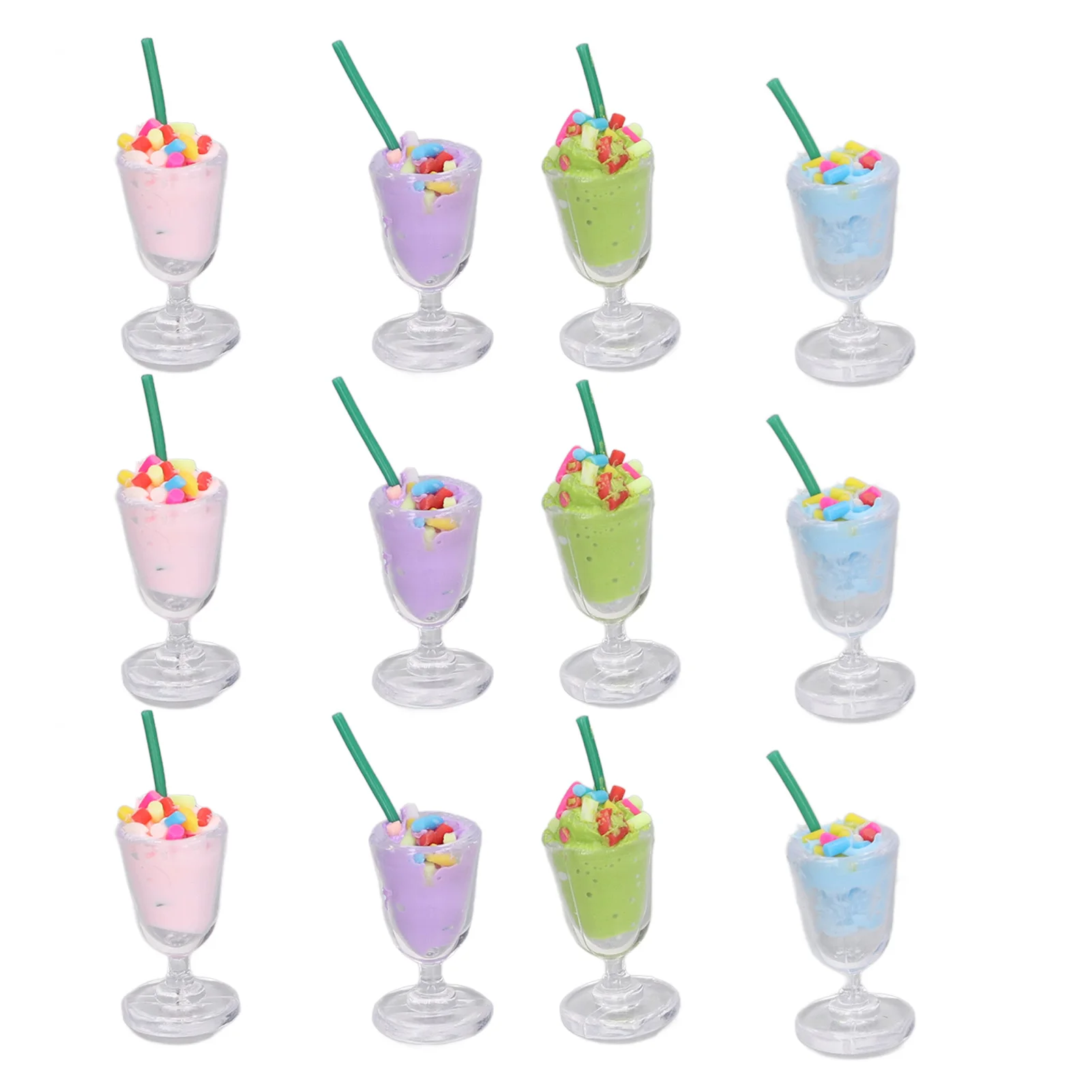 

12Pcs 1:12 Dollhouse Miniature Ice Cream Sundae Cup Model Dolls Kitchen Food Dollhouse Decoration Accessories