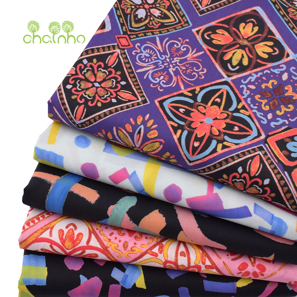 Chainho,Printed Plain Weave Poplin Cotton Fabric,DIY Sewing Quilting Material,Patchwork Cloth,Floral Series,4 Sizes,PCC172