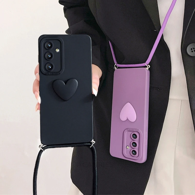 Crossbody Lanyard Love Heart Silicone Phone Case with Cord