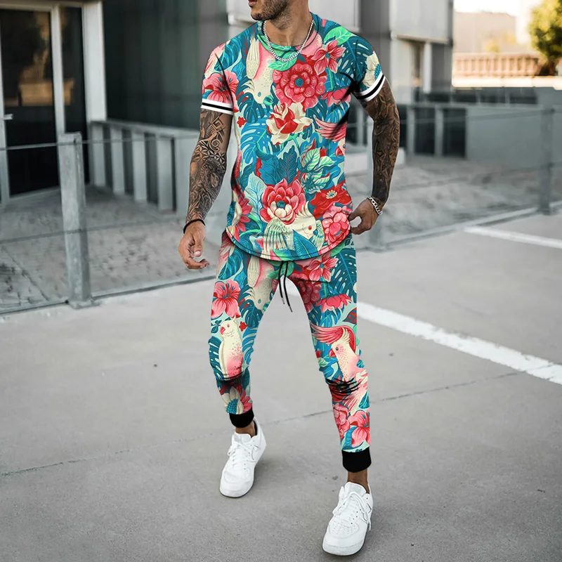 2023 Men Oversized Casual O-collar Unisex T-shirt Set 3D Printed Fun Animal Harajuku Trousers Suit Jogging Training Tracksuit