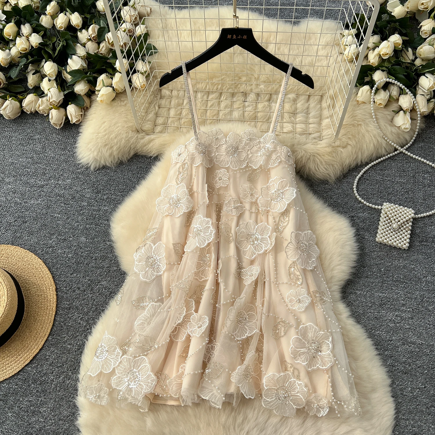 Elegant Three-dimensional floral Dress Slim Party Club Vintage