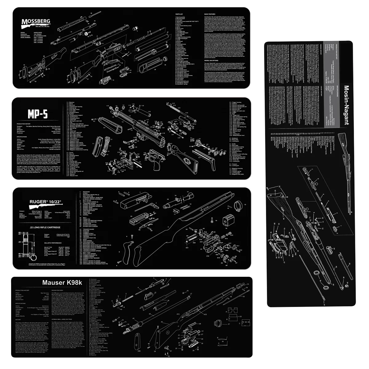 Mosin-Nagant K98 k Mossberg Gun Cleaning Rubber Mat With Parts Diagram and Instructions Armorers Bench Mat Ruger MP5 Mouse Pad