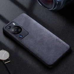 Premium Luxury Leather Phone Case - Retro Business Style Solid Color Cover - P50 Pocket (GRAY)