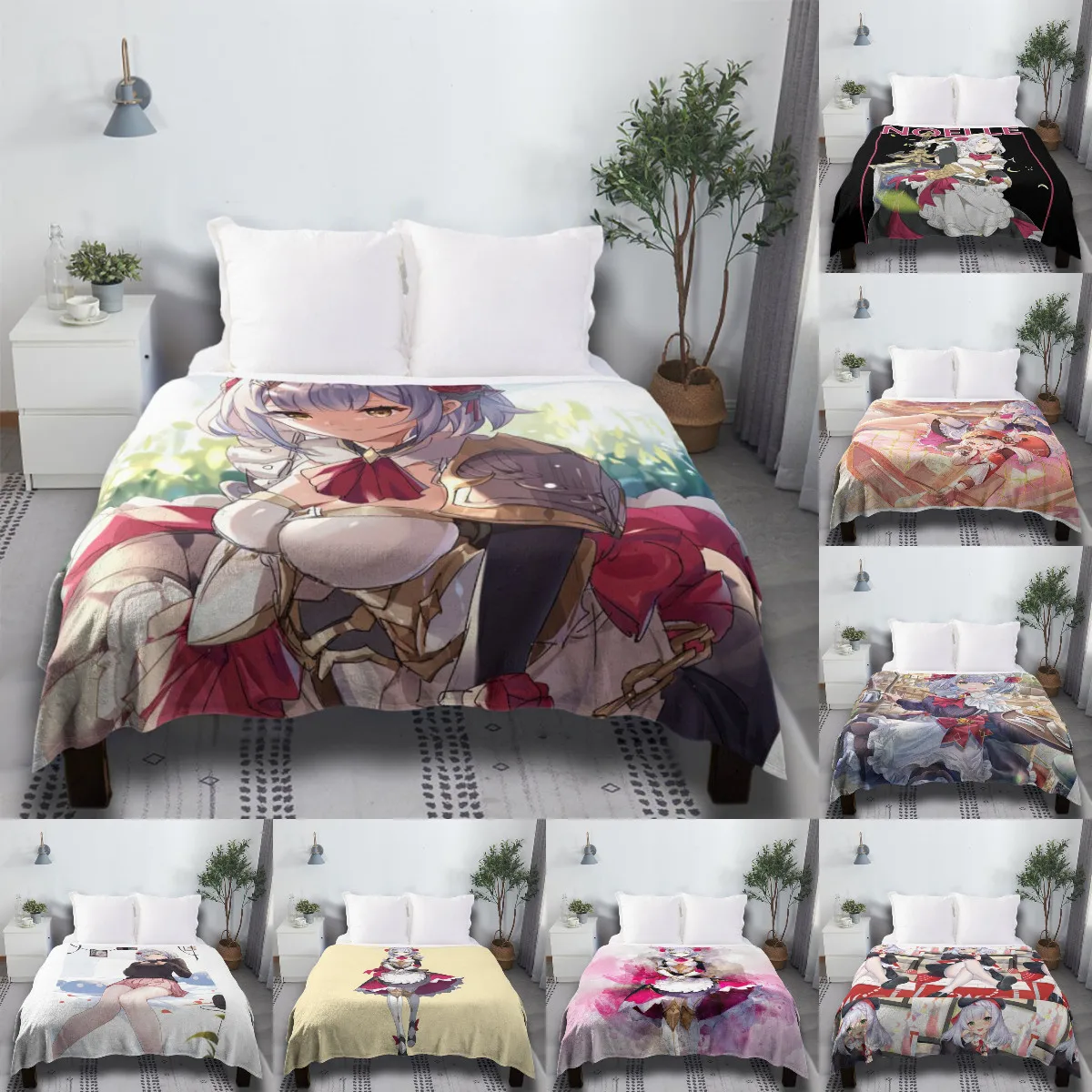 Genshin Impact Noelle AntiPilling Flannel Fur Bedding Weighted Plaid