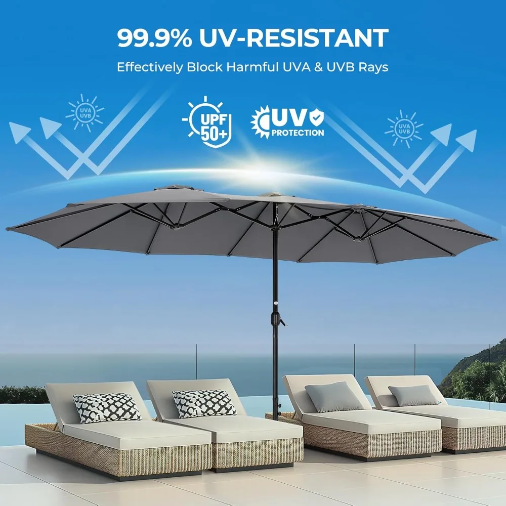 13ft Large Patio Umbrellas with Base Included, Rectangle Oversized Double Sided Umbrella Outdoor Patio for Pool, Market, Deck 2