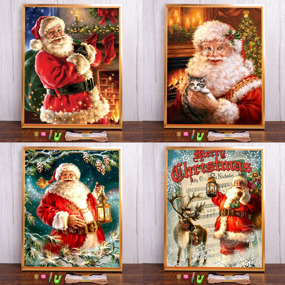 Weihnachts-Weihnachtsmann, vorgedruckte Kreuzstich-Stickerei, komplettes Set, Handarbeit, Stricken, handgefertigt, Kunsthandwerk, magisches gestempeltes Design