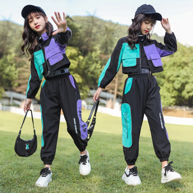 

Children Clothing Girls Spring Autumn New Korean Zipper Blouses + Cargo Pants Tracksuit Two-piece Suit Teenage Kids Clothes Suit