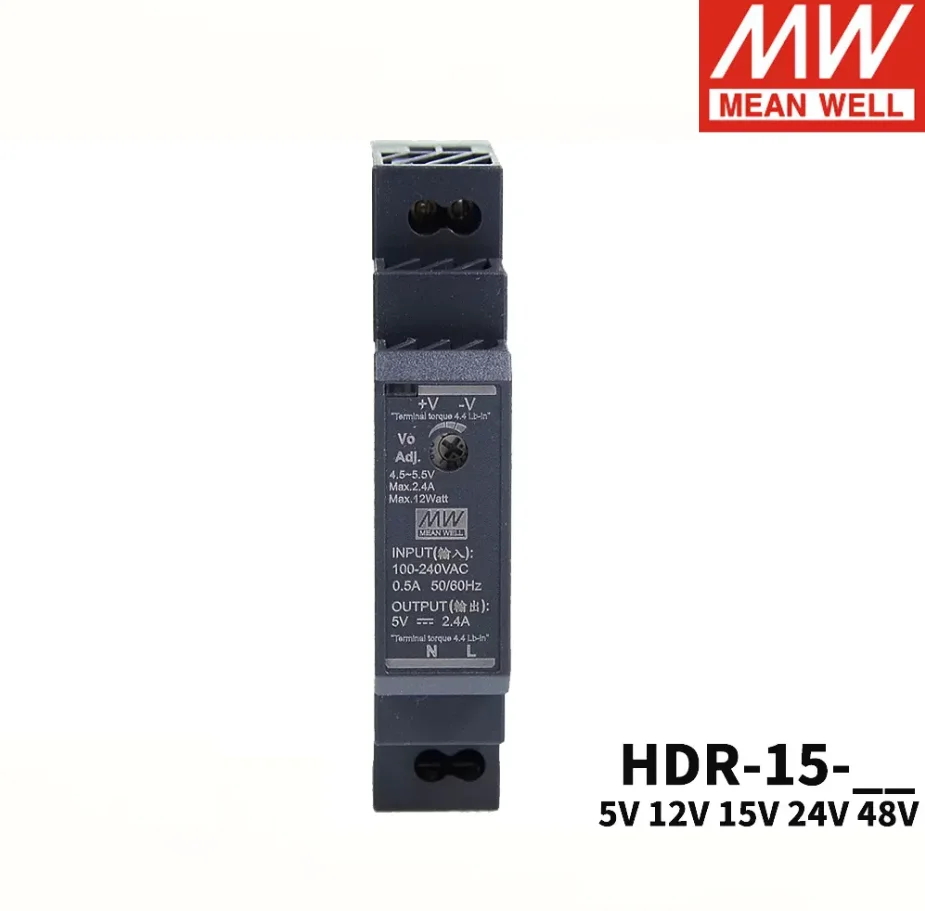 MEAN WELL HDR-15 HDR-15-5 HDR-15-12 HDR-15-15 HDR-15-24 HDR-15-48 15W  DC 5V 12V 24V 48V 초슬림 DIN 레일 전원 공급 장치