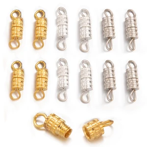 20pcs Cylinder End Buckle Screw Clasps With Loop For DIY Bracelet Necklace Connector Jewelry Making Findings Accesories Supplies